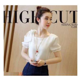 áo công sở tay rớt đính nơ vai trắng