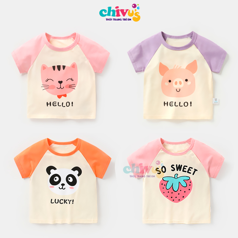 Áo thun cộc tay cho bé CHIVU'sKID áo phông bé trai bé gái chất thun lạnh mềm mịn thoáng mát cho bé 8-18kg