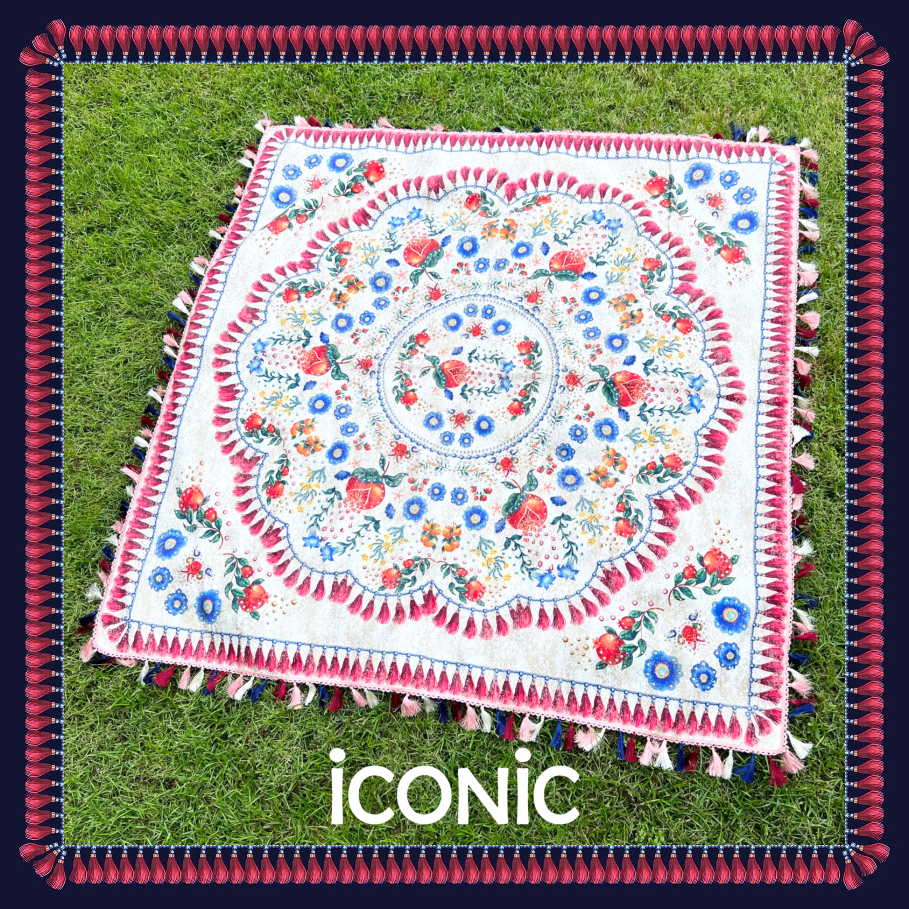 iCONiC SUPER WHITE Tassels Wool Picnic Blanket Extra Large #6675 ผ้าขนสัตว์ ขนาด150x150cm พิมพ์ลาย ดอกไ้ม้ หรูหรา ผ้าพันคอ ผ้าไหม ผ้าปู ผ้าห่ม ผ้าคลุม ผ้าชายหาด ผ้าปิคนิค ราคา 4,242 บาท*ส่งฟรี