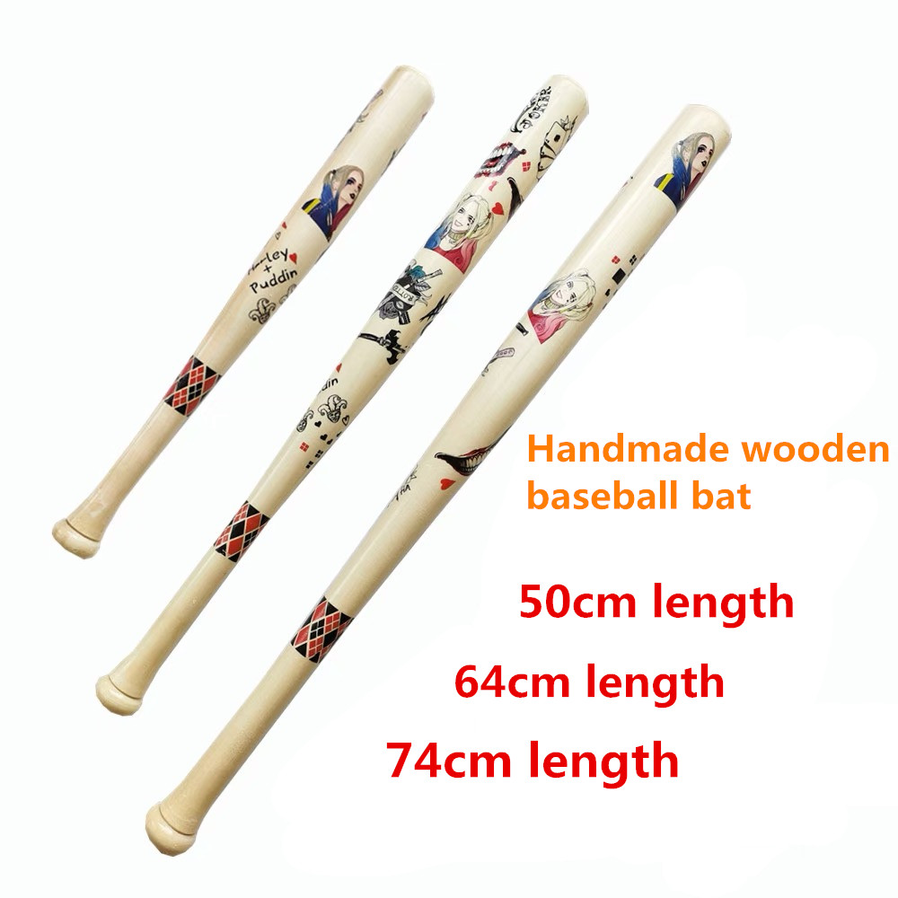 Baseball Bat 50cm Wood Harley Quinn Clown Black Red Alloy Steel Super Hard DIY Stickers 64cm 74cm Long