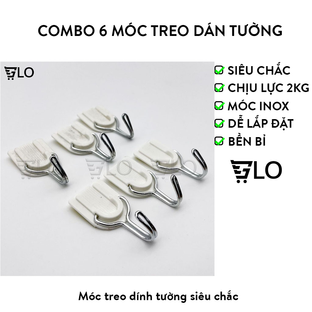 Combo 6 cái móc treo dán tường bằng nhựa đa năng
