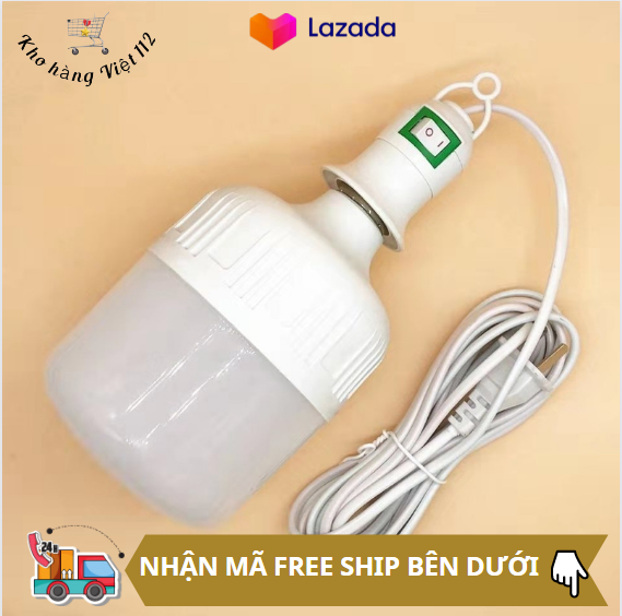 [TẶNG KÈM DÂY 5 MÉT ] Bộ bóng đèn trụ nhôm đúc 20W + bộ đuôi đèn E27 có công tắc, dây dài 5M (bóng trụ cao cấp ánh sáng trắng)