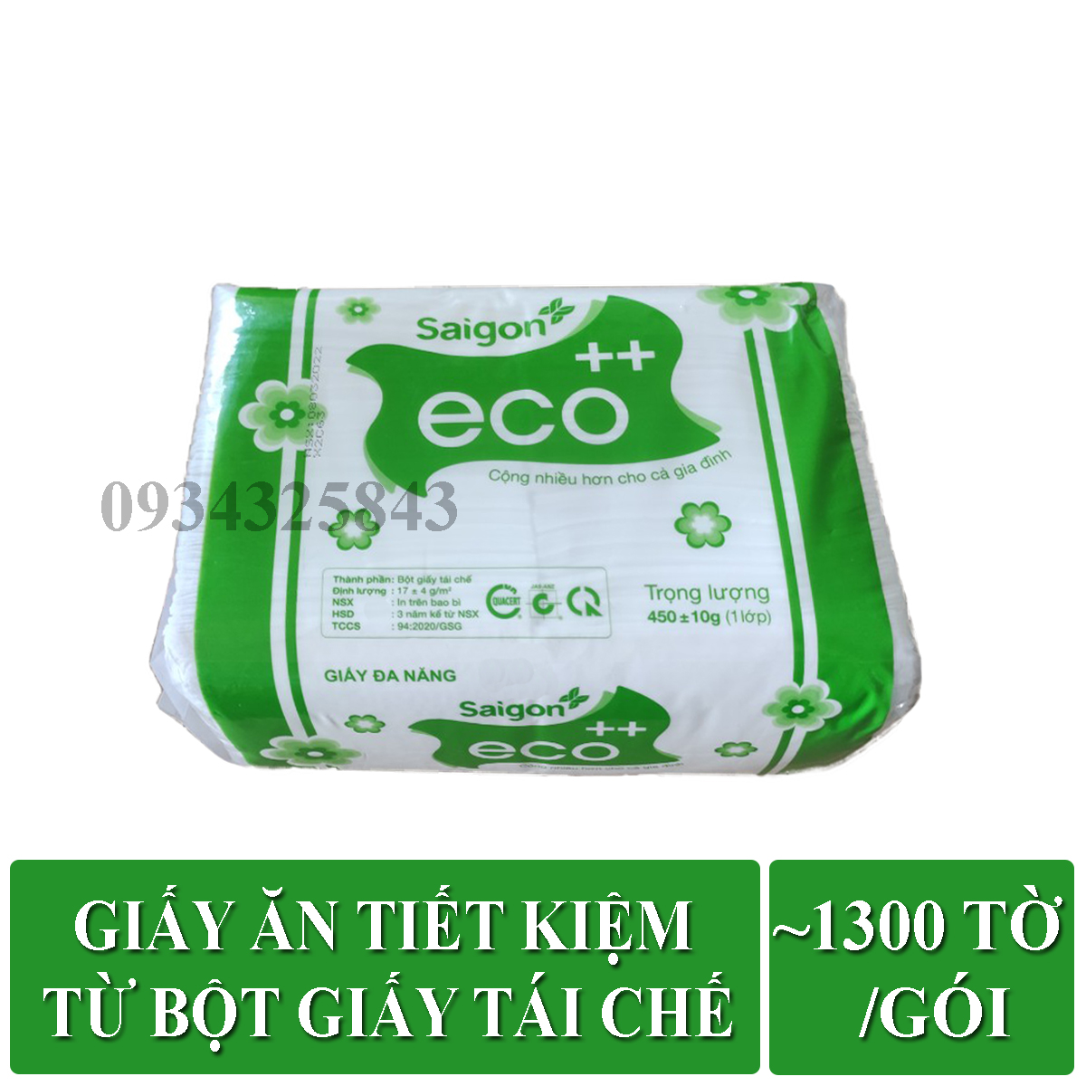 Gói 1300 tờ giấy ăn 1 lớp sài gòn eco - gói 450g