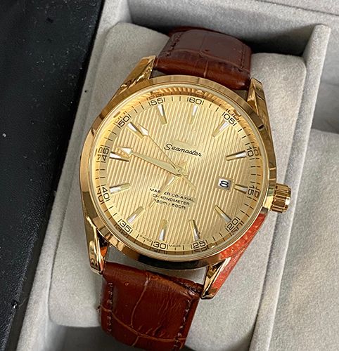 đồng hồ nam 40mmm dây da kim dạ quang mặt kẻ sọc