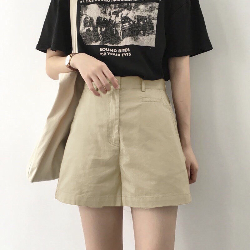 Quần short kaki lưng cao cho nữ, quần short vải kaki phong cách trẻ trung