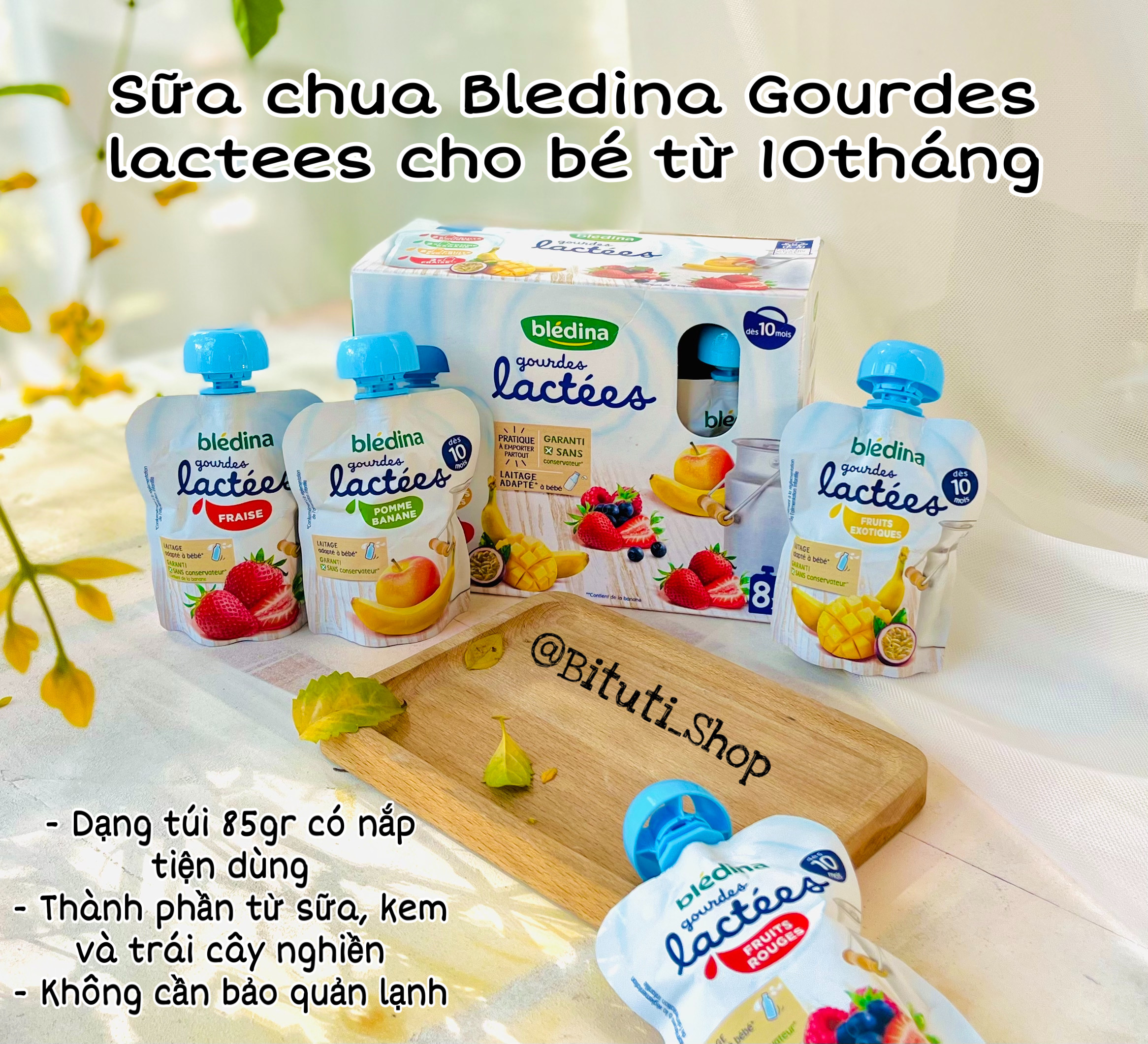 Date 1 2024 Sữa chua Bledina Gourdes Lactees dạng túi cho bé từ 10 tháng -