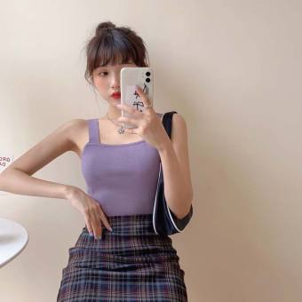 Áo hai dây áo hai dây bản to 3cm croptop chất bo gân màu tím / trắng / đen