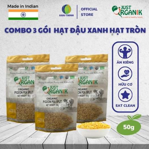 COMBO GÓI Đậu Xanh Đậu Bồ Câu Hữu Cơ Just Organik Ấn Độ Cho