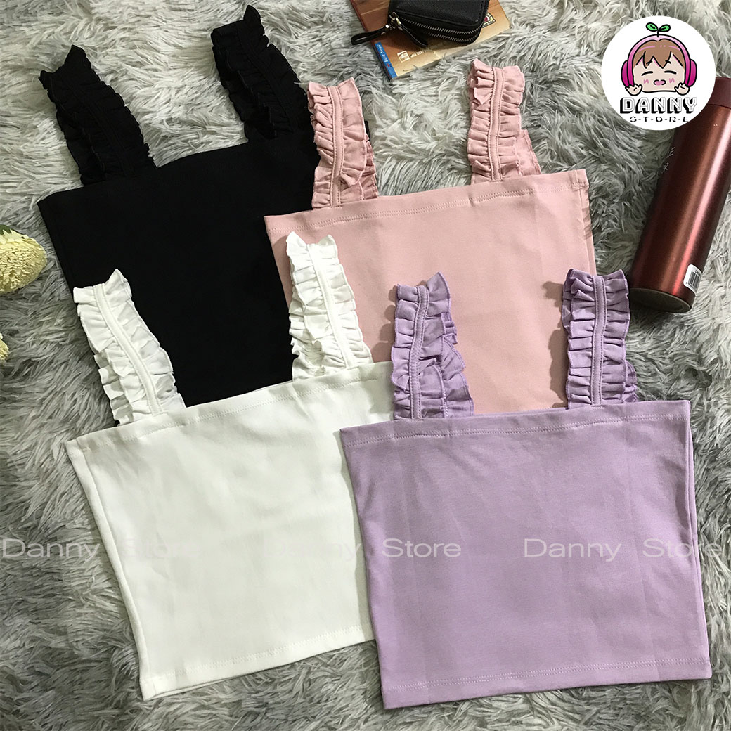 Áo Crotop hai dây phối bèo, Áo Crotop phong cách Hàn Quốc