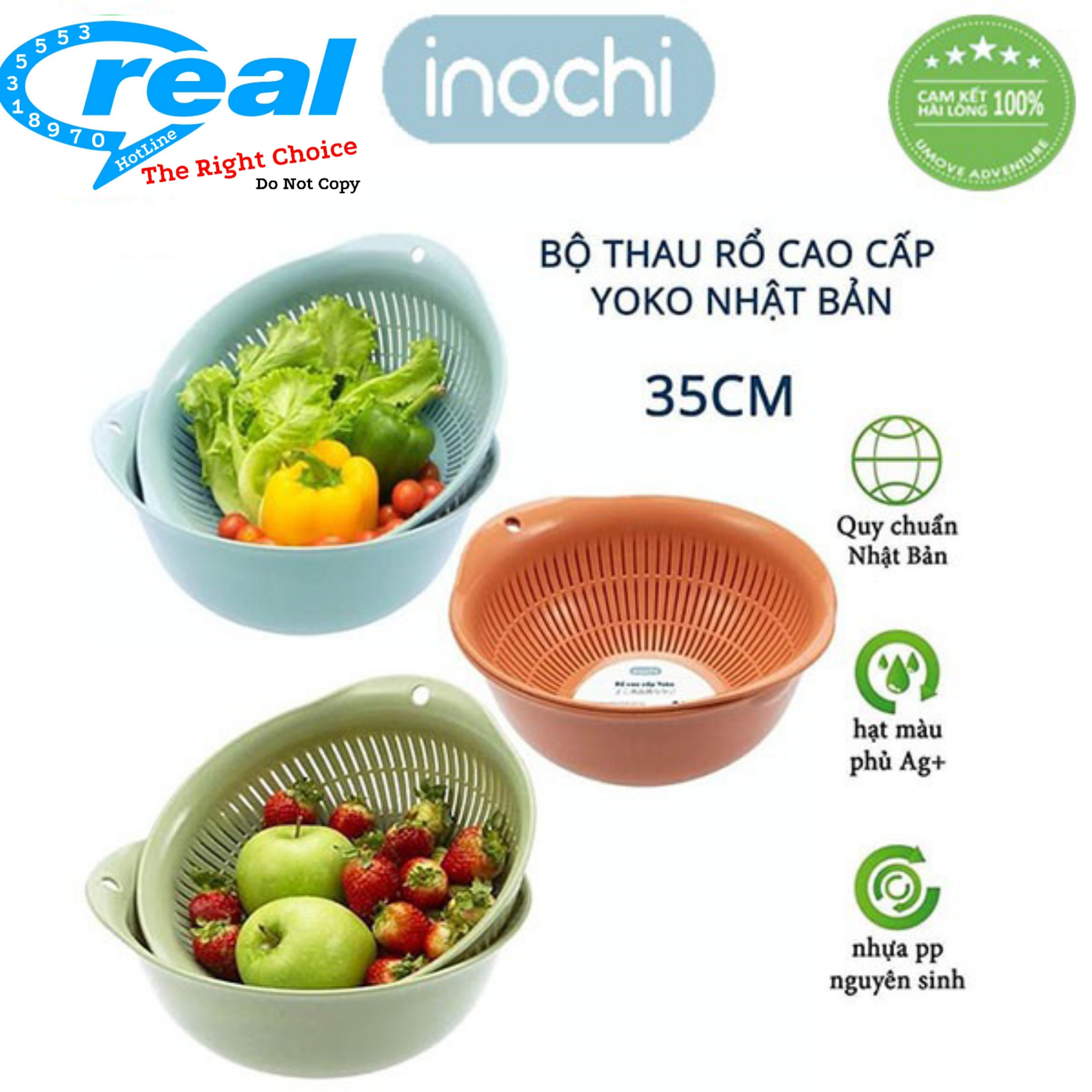 Bộ thau rổ nhựa cao cấp inochi YOKO ,thau kèm rổ ,thau rổ quay rau