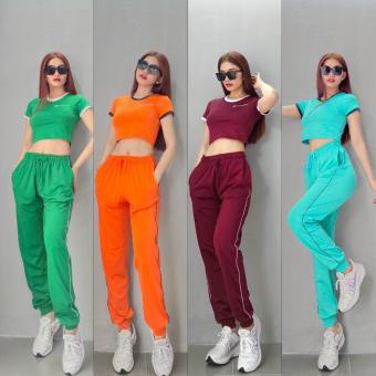 Bộ Đồ Tập Thể Thao Nữ Áo Croptop Quần Dài Jogger Tập Gym Yoga Đi Chơi Cao Cấp