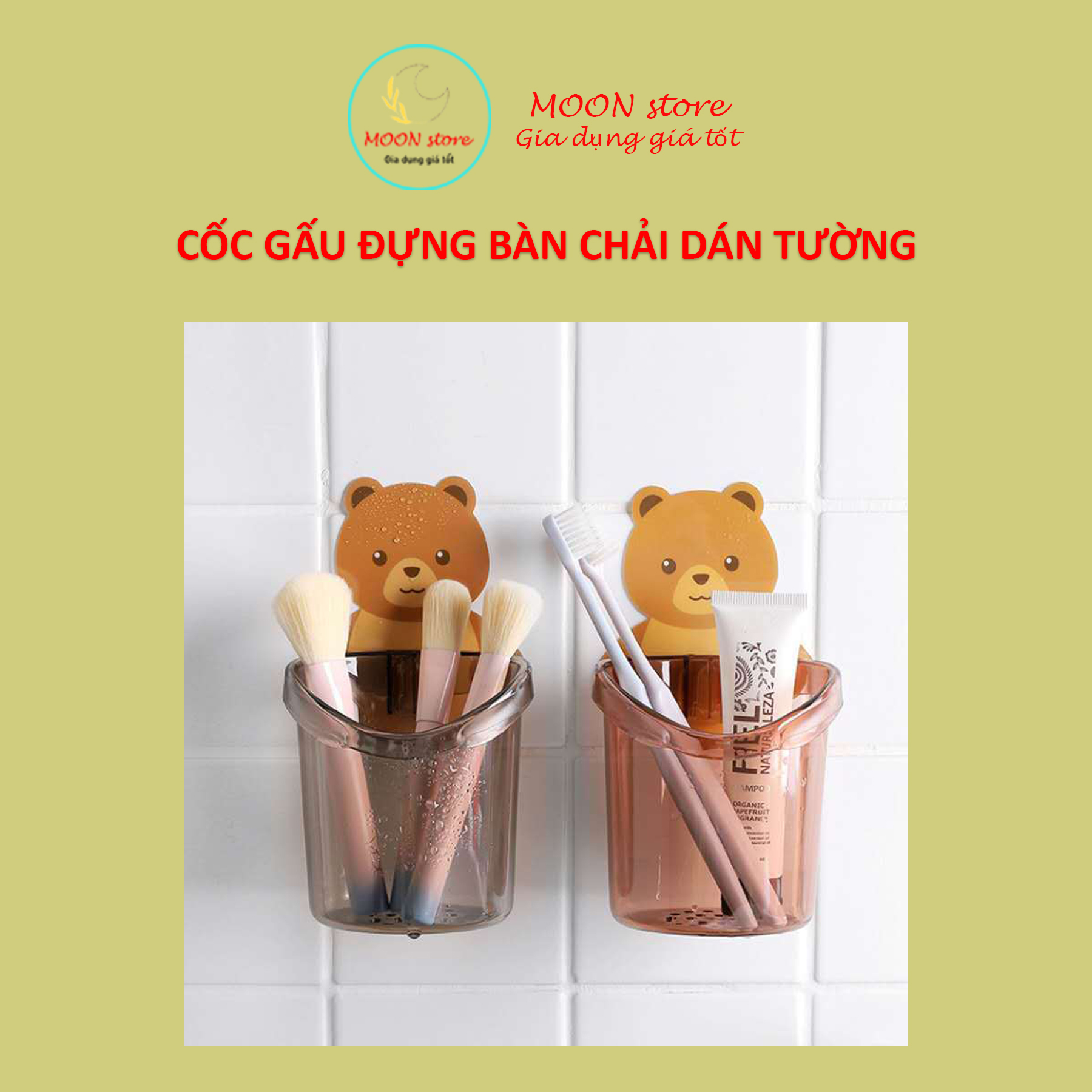 Cốc Gấu dán tường đựng bàn chải đánh răng, kem đánh răng...