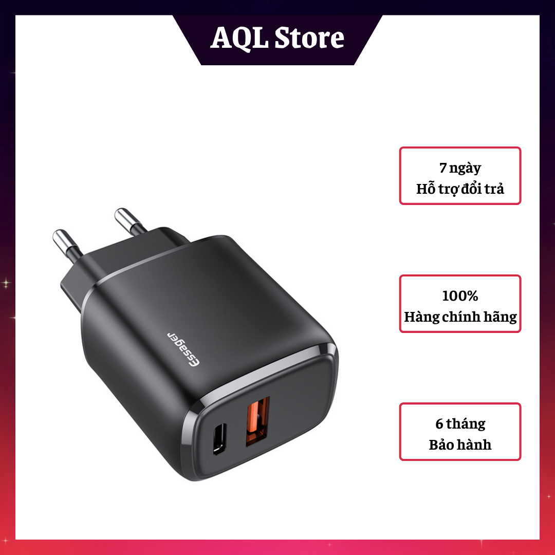 Củ sạc nhanh essager 2 cổng usb và type c công suất 20w dùng cho mọi điện thoại ip, samsung, xiaomi, huawei - cốc sạc nhanh ip chính hãng