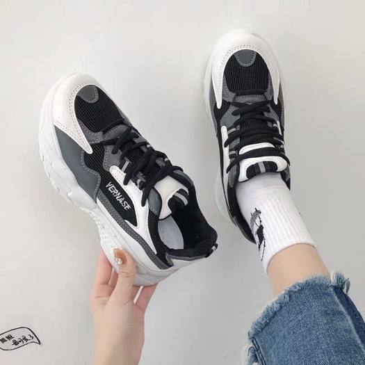 Giày thể thao nữ VERNASE - giày nữ giày sneaker nữ giầy nữ giày bata nữ da trắng phối đen độn đế hàn quốc đi học đẹp giá rẻ