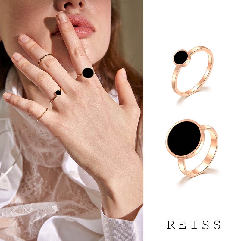 Nhẫn Titan Cao Cấp Mạ Vàng 18K Chất Liệu Hình Tròn Màu Đen JZ018