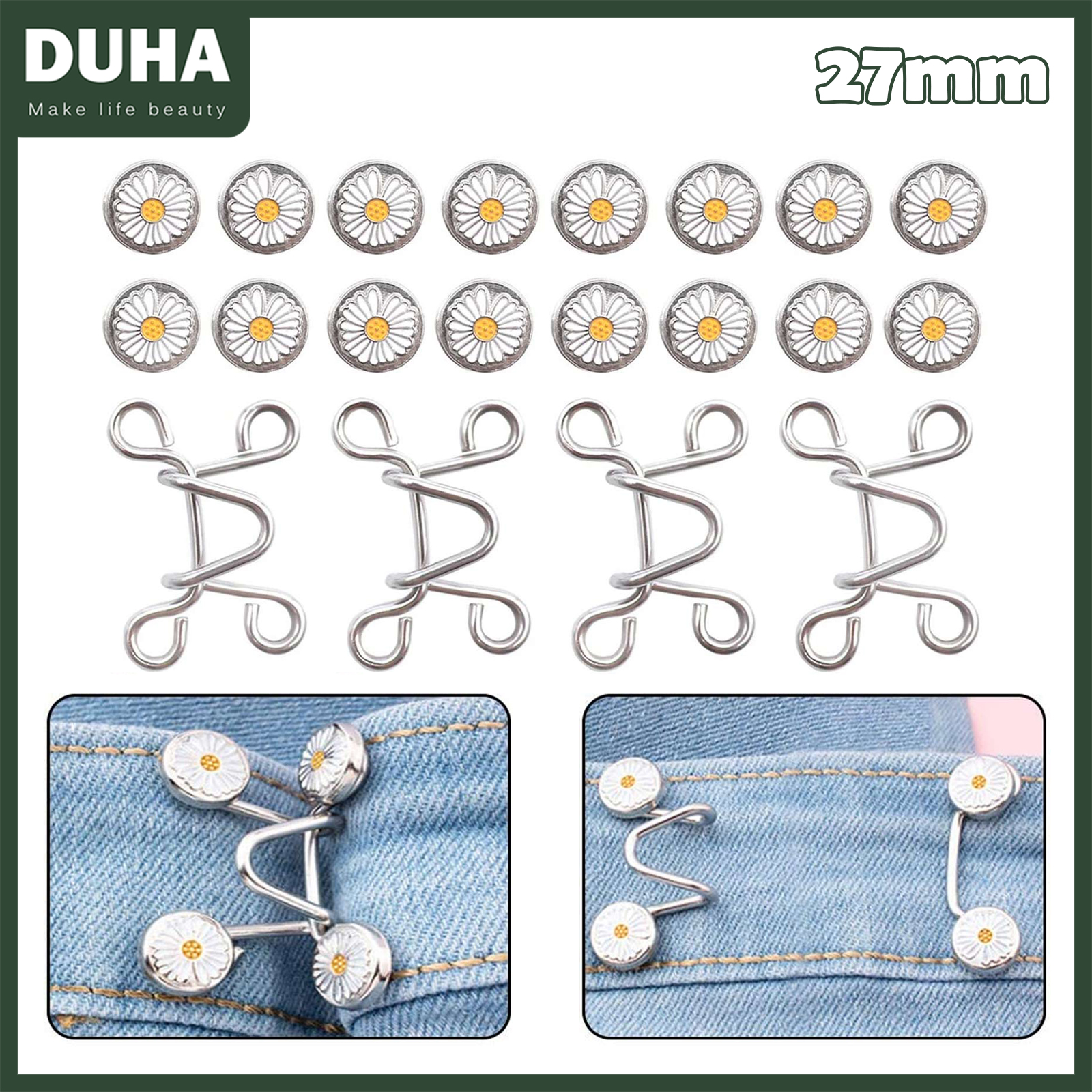 2PCS/Set Magic Metal Button Extender for Pants Jeans Free Sewing Adjustable  Retractable Waist Extenders Button Waistband Expander