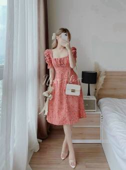 Đầm Váy Nữ Họa Tiết Hoa Xếp Ly Ở Ngực ( Có Mút ) 3 Màu Y Hình QCS