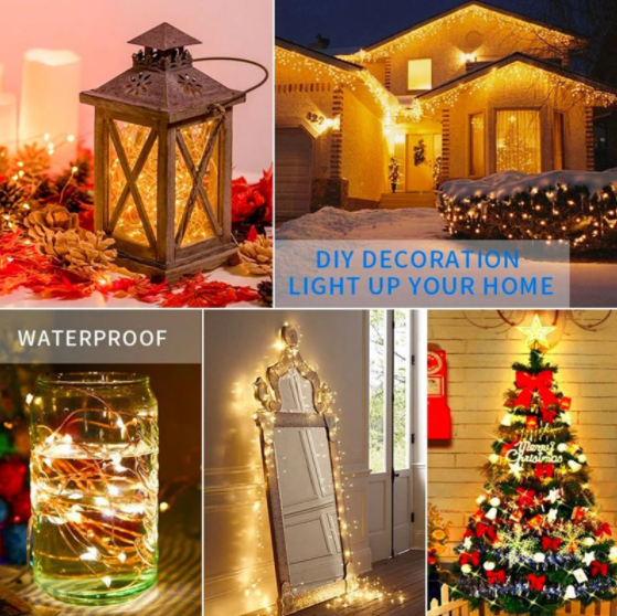 Feit Electric 100 Light 30 Ft. Indoor/Outdoor Battery Operated Integrated LED Copper Wire Warm White Fairy String Light W/ Remote FY30-100/WW/CPR - The Home Depot - View #3