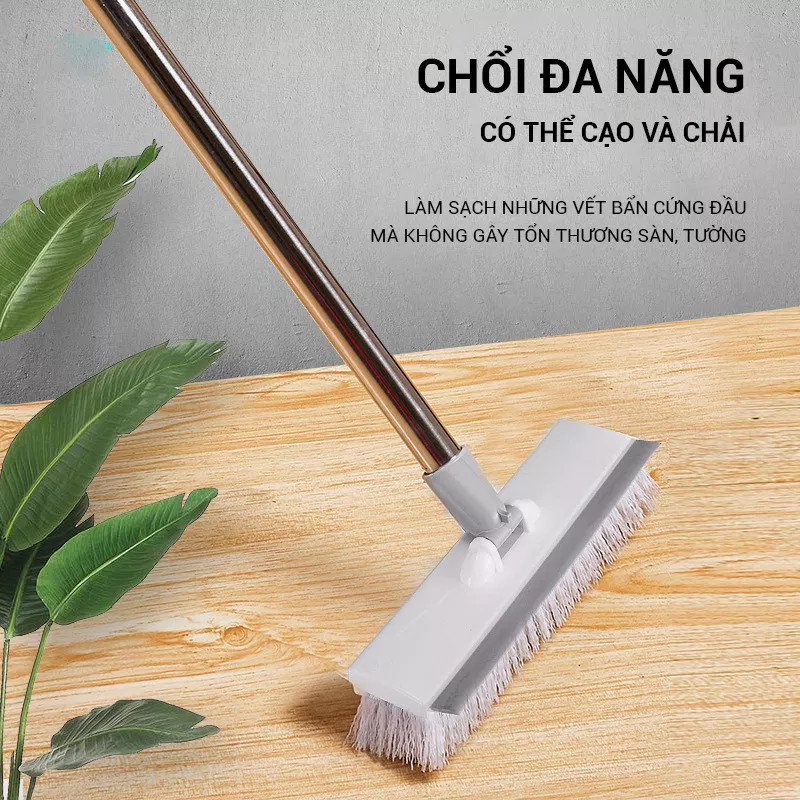 🔥HOT🔥Chổi chà sàn thông minh 2 mặt cán inox dài không cần khom cúi, chà cực sạch, Cây chà sàn nhà tắm, nhà vệ sinh cán dài có lông chổi kép cả cứng và mềm giúp bạn dễ dàng loại bỏ những vết bẩn cứng đầu nhất