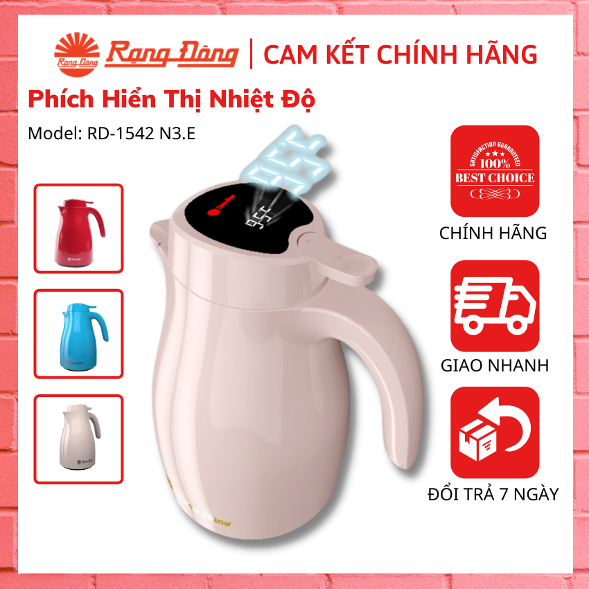 Phích nước nóng rạng đông 1.5l - model: rd-1542 n3.e– hiển thị nhiệt độ thông minh – bình thủy rạng đông