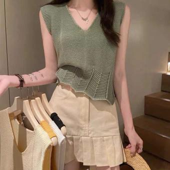 Áo ba lỗ len nữ cổ V dệt kim thoáng mát đi biển hàng đẹp thiết kế Quảng Châu cao cấp