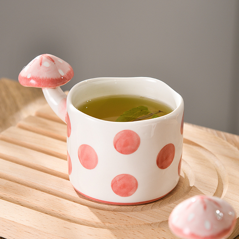 Gambar Pink Cute Little Mushroom Coffee Cup Teapot Afternoon Tea Ceramic Tableware Set Small Fresh and Good looking Binaural Soup Bowl