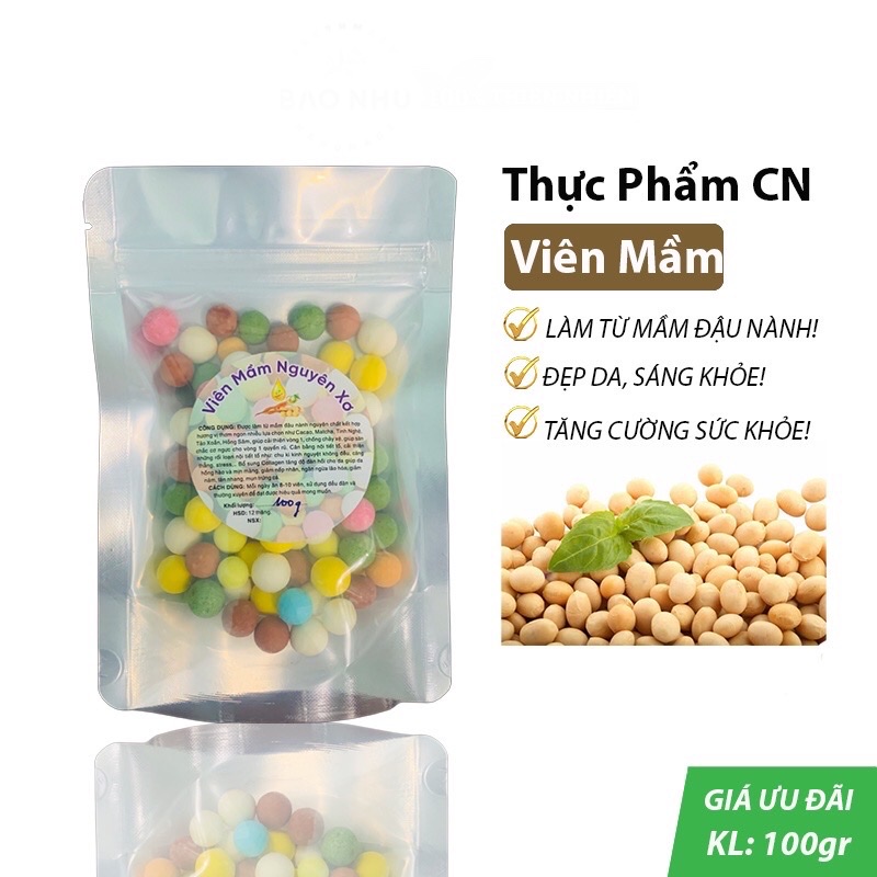 Mix vị Viên mầm đậu nành nguyên xơ , hồng sâm matcha, viên nghệ mật ong 100gr HandMade (Có Giấy ATVSTP)