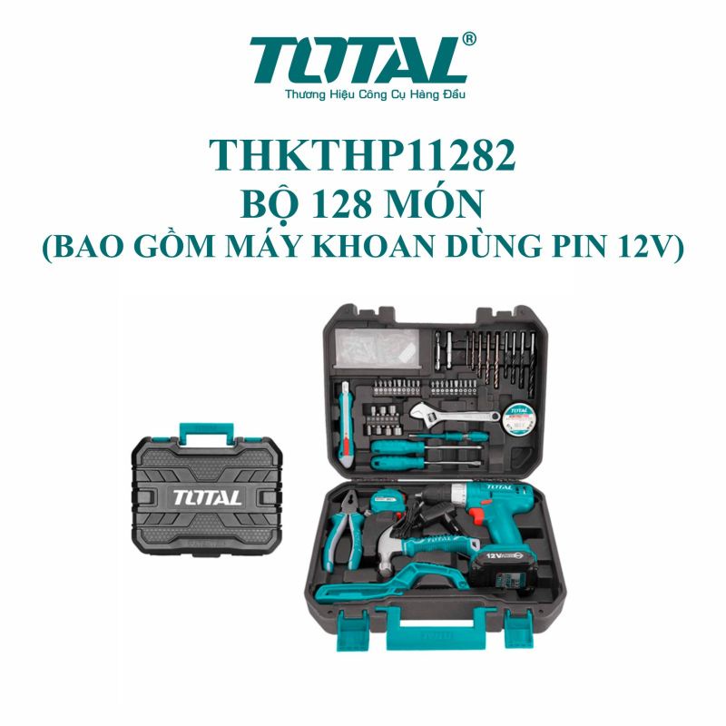 Bộ 128 món bao gồm máy khoan pin 12v - thkthp11282