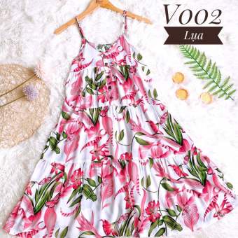 Váy đầm ngủ mặc nhà 2 dây BROSI V002 chất tole lanh mềm mát, họa tiết hoa dễ thương xinh xắn trẻ trung, thiết kế thời trang dáng xòe tầng