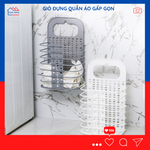 Giỏ đựng đồ, giỏ đựng quần áo bẩn, đồ chơi cho bé gấp gọn treo kế máy giặt hoặc treo tường tiện lợi, rổ treo tường đựng đồ dùng sinh hoạt, giỏ nhựa Cozzy house GĐĐGG-CH