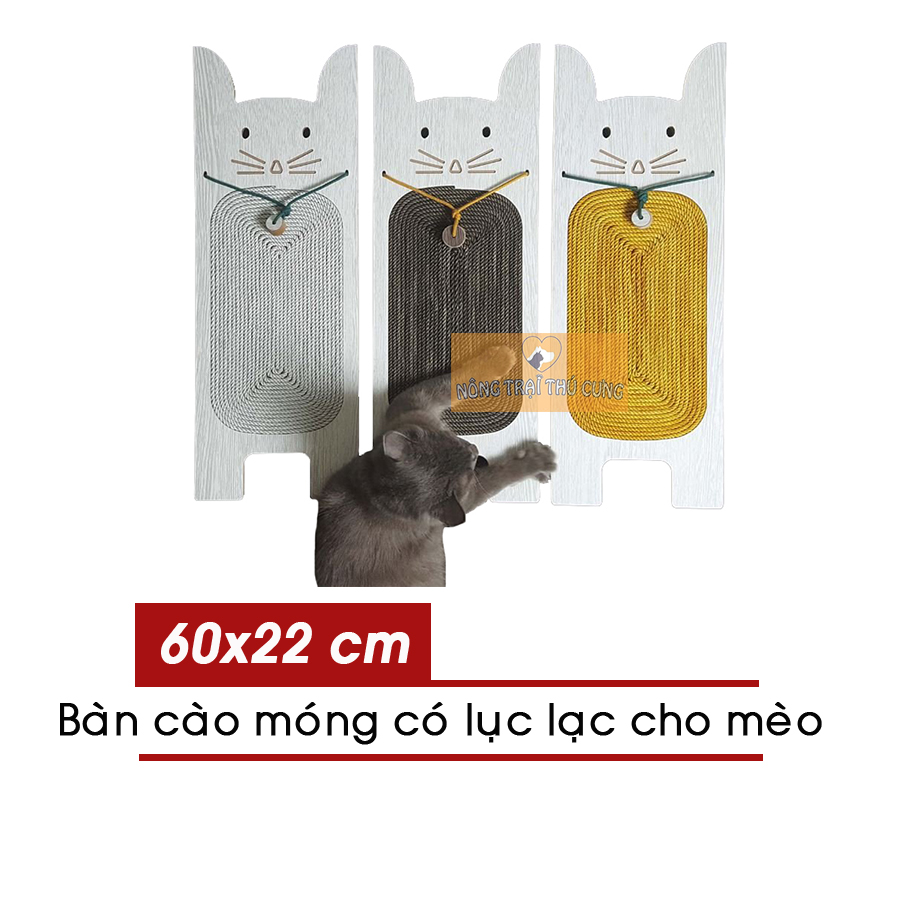 Bàn Cào Móng (Bằng Gỗ) Hình Chữ Nhật Tai Mèo Có Gắn Chuông Lục Lạc (62x22cm) - Giao Màu Ngẫu Nhiên - [Nông Trại Thú Cưng]