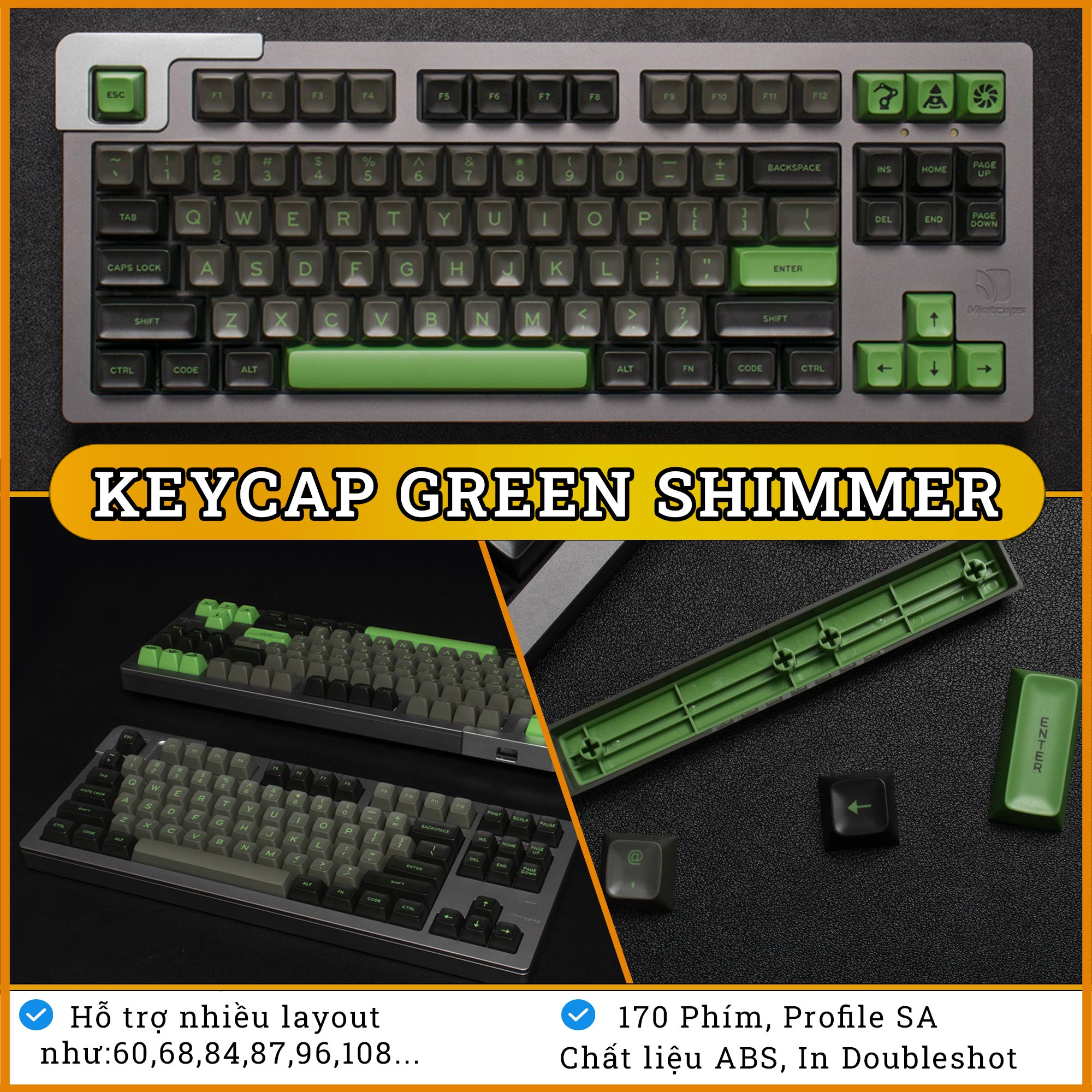 Keycap cho bàn phím cơ aifei green shimmer sa profile abs 170 phím | ezpc
