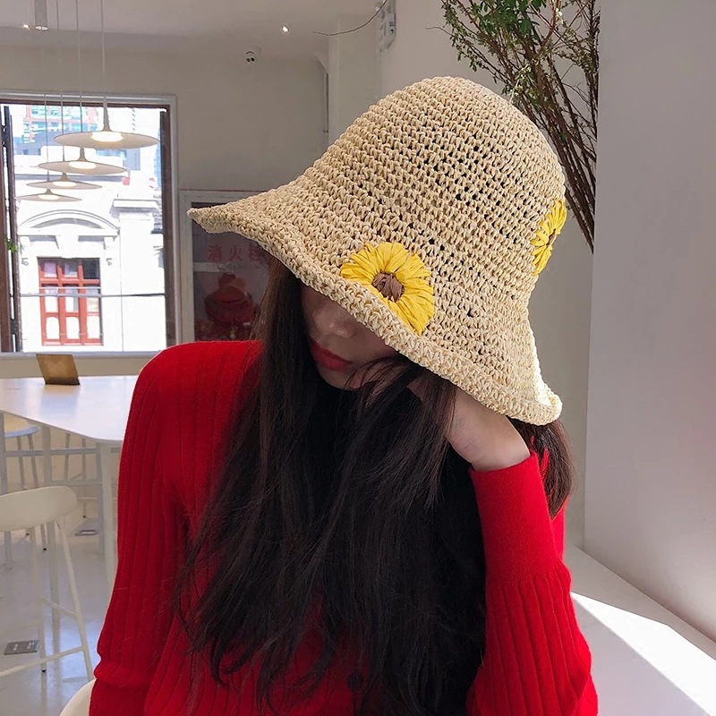 Mũ Bucket cói mềm thuê hoa cúc Daisy