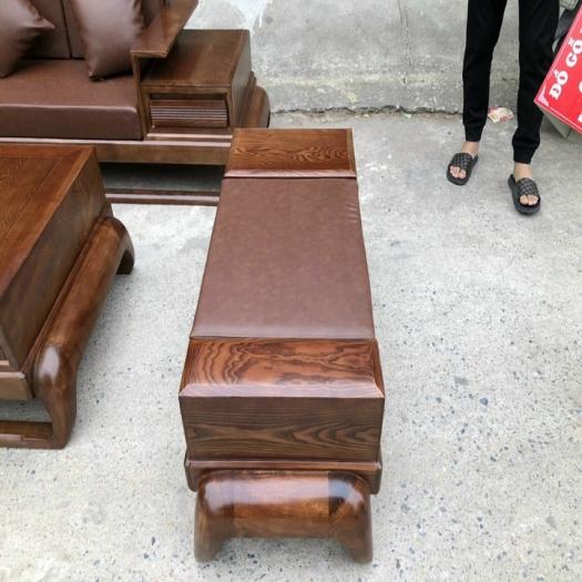 Bộ Bàn Ghế Sofa Zito Chân Đùi Gà Gỗ Sồi Bắc Mỹ Phun Màu Gỗ Óc Chó ,Đệm Da Bò Cao Cấp Italy Nhập Khẩu