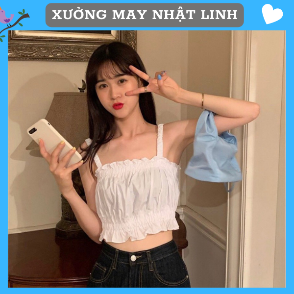 Áo 2 dây nữ áo croptop bánh bèo nhún siêu xinh - Mã A2