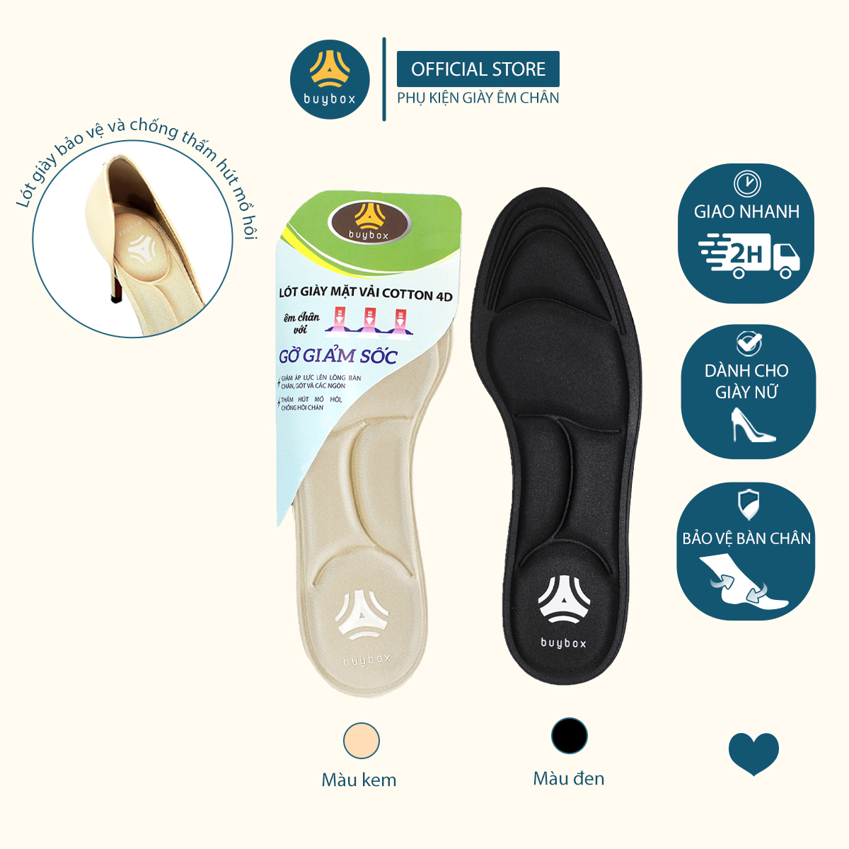 Lót giày đa năng 4D cực êm chân, chống thốn gót chân và thấm hút mồ hôi, chống hôi chân - buybox - BBPK56