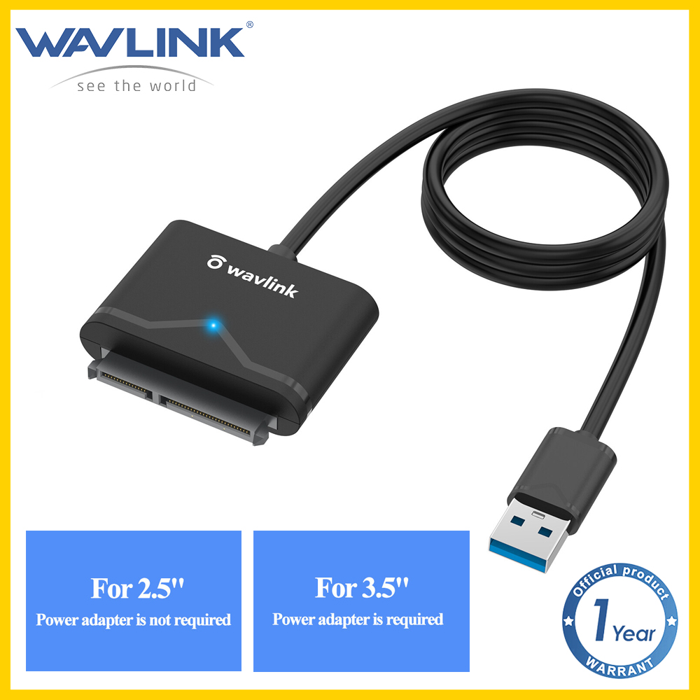 Wavlink Cáp Chuyển Đổi SATA Sang USB 5Gbps Cho Đầu Nối Ổ Cứng 2.5 "HDD/SSD & 3.5" HDD, Hỗ Trợ UASP, TRIM Và S.M.A.R.T, Chế Độ Tự Động Ngủ, Tối Đa 18tb-đen