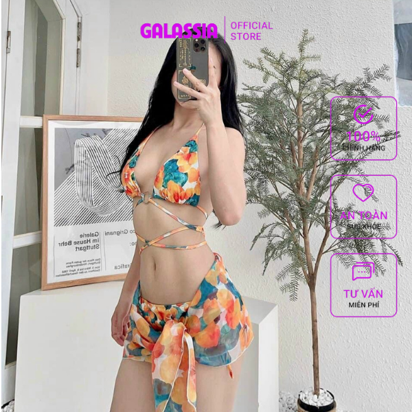 Bikini 2 mảnh đi biển kèm khăn đồ bơi nữ sexy GALASSIA