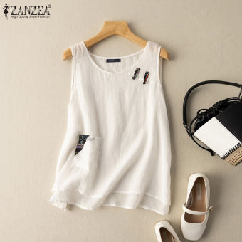 ZANZEA Áo Ba Lỗ Đi Biển Kỳ Nghỉ Hè Cho Nữ Áo Ba Lỗ Dáng Rộng Viền Bất Đối Xứng Áo Kiểu Áo Thun #2