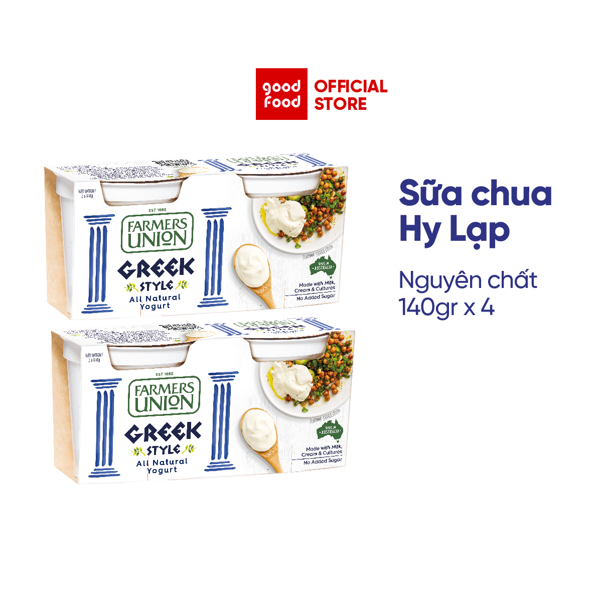 Lốc 4 hộp sữa chua Hy Lạp nguyên chất Farmers Union Farmers Union Greek Style Naturral 140g