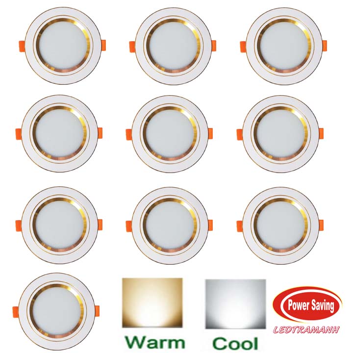 Combo 10 led âm trần hg 7w viền vàng 1 màu