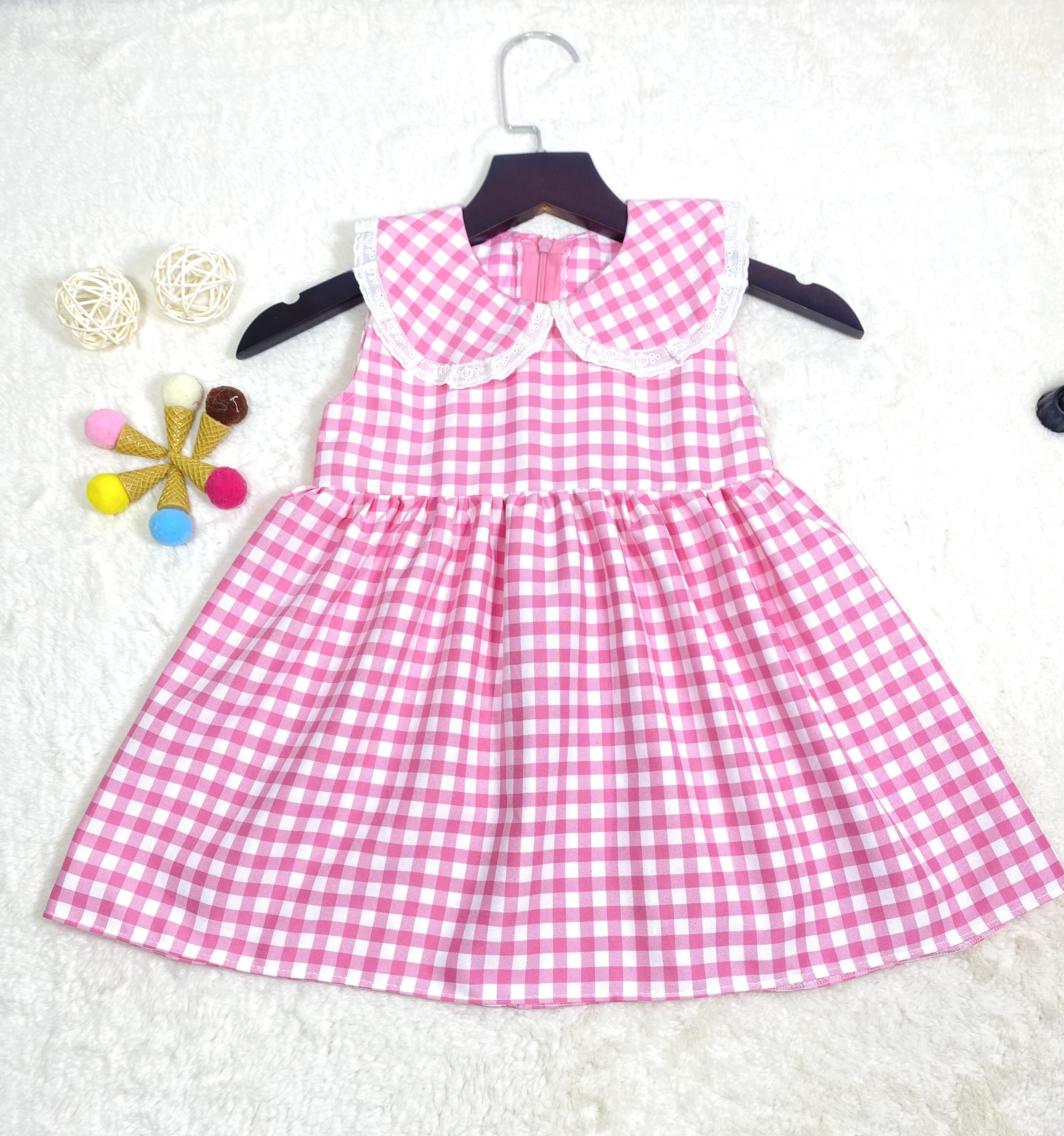 Đầm bé gái,váy trẻ em kẻ ca rô phối ren siêu xinh cho bé ,SHOPMINAKIDS size 0 đến 8 tuổi. - 4