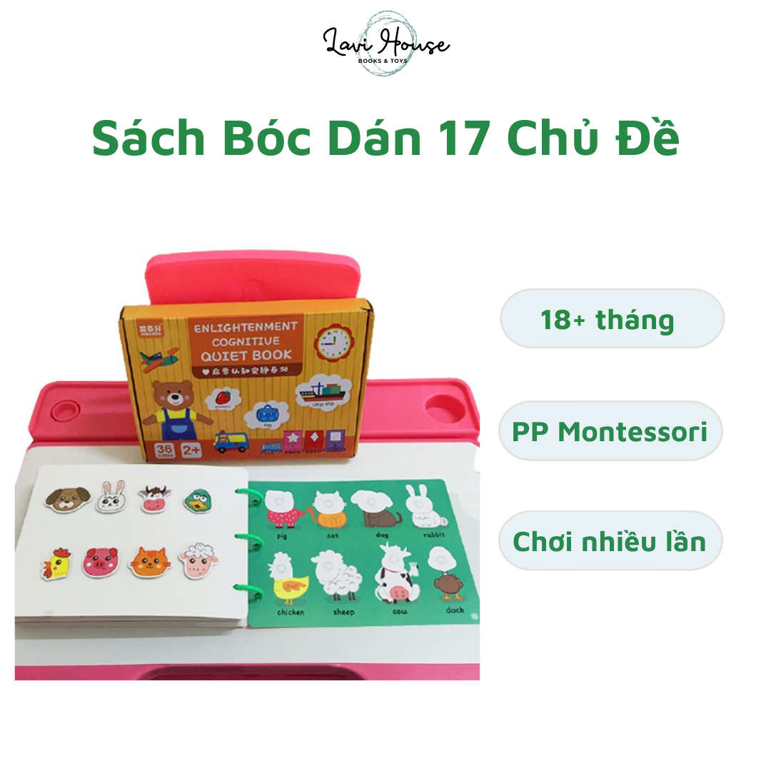 Sách Học Liệu Bóc Dán 17 Chủ Đề Cho Bé Theo Phương Pháp Montessori Dùng Nhiều Lần Giúp Kích Thích Trí Não Đồ Chơi Giáo Dục Sớm - Lavi House
