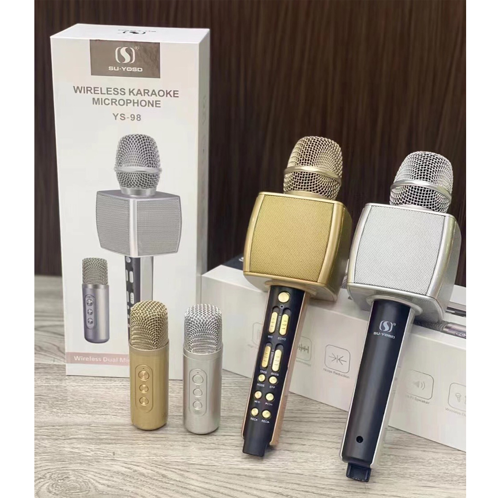 Micro Karaoke Bluetooth YS 98 Tặng Kèm 1 Micro Song Ca Không Dây - Mic Hát Karaoke Bluetooth Hỗ Trợ Hát Livestream - Điều Chỉnh Âm Lượng, Echo, Hiệu Ứng Đổi Giọng - Hút Âm , Chống Hú - Bảo Hành 12 tháng