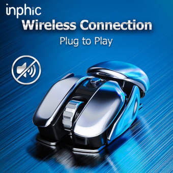 Chuột Không Dây Wireless 2.4G INPHIC PX2, DPI 1600, Chuột Chơi Game Văn Phòng Im Lặng Sạc Được Kiểu Viễn Tưởng Mecha Chuột - Hàng chính hãng