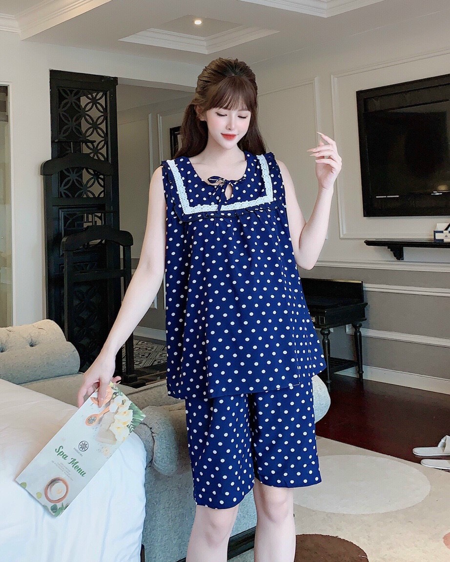 Bộ đồ bầu mùa hè chấm bi sát nách chất mát