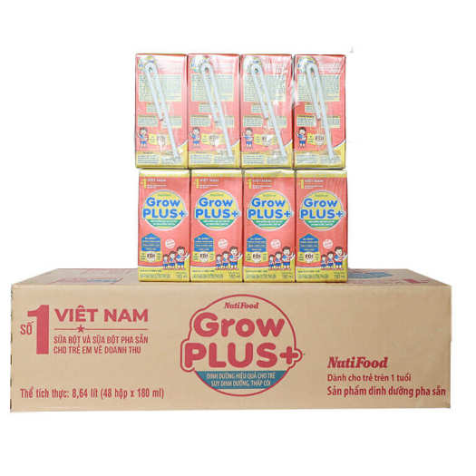 Sữa Grow Plus đỏ ít đường pha sẵn 180ml của Nutifood