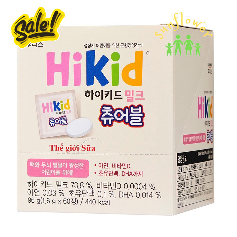 Sữa Hikid Milk dạng viên kẹo dành cho bé trên 3 tuổi Hàn Quốc hộp 60 viên Tăng chiều cao cho bé