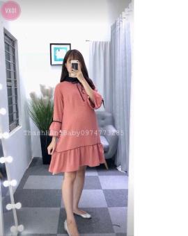 Váy bầu, đầm bầu thu dài tay đuôi cá có cổ xinh