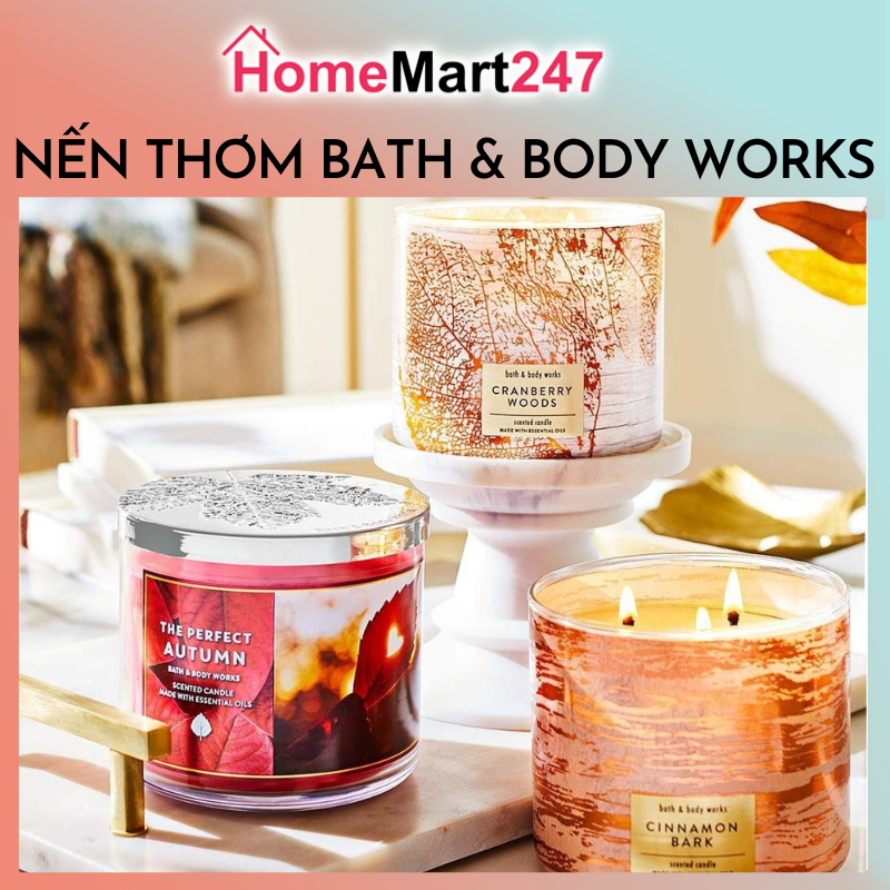 Nến thơm phòng thư giãn bath & body works 3 bấc 411g chính hãng mỹ scented candle